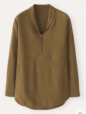 Poetry  Bronzed Green Shawl-Collar Blouse Top Long Sleeve Shirt Sz 10 Linen mix